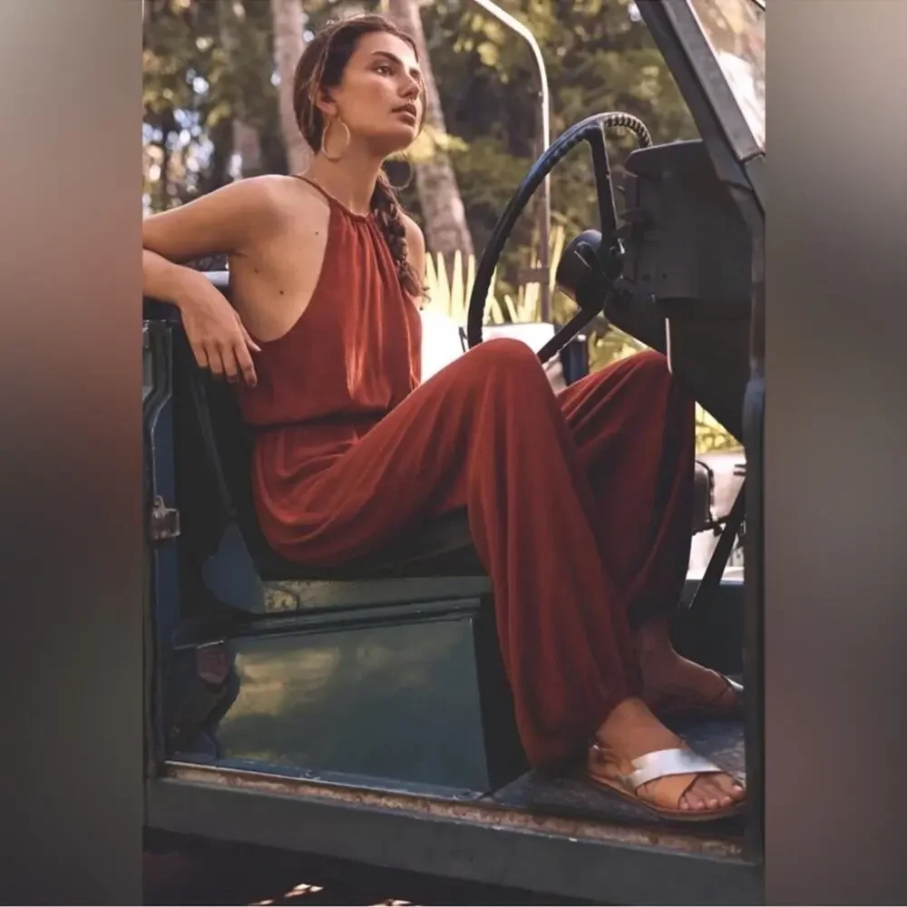 Anthropology Elevenses Burnt Orange North Beach Jumpsuit NWT - Picture 2 of 16